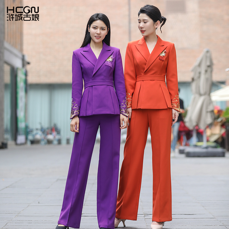 国风精致流苏刺绣长袖舒适显瘦悦山河西服套装22C18376+22C19312