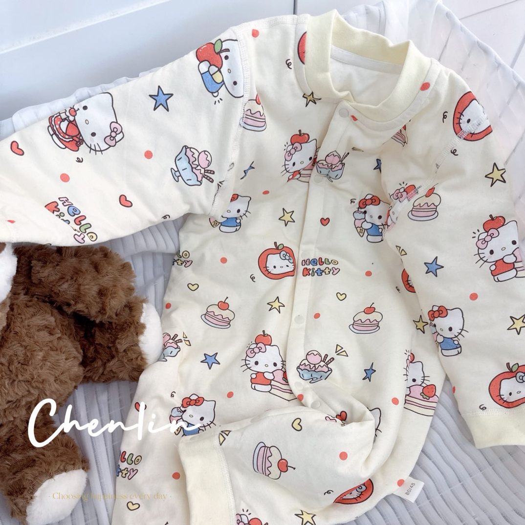 秋冬40克薄棉表里纯棉无骨卡通新生儿保暖连体衣爬服