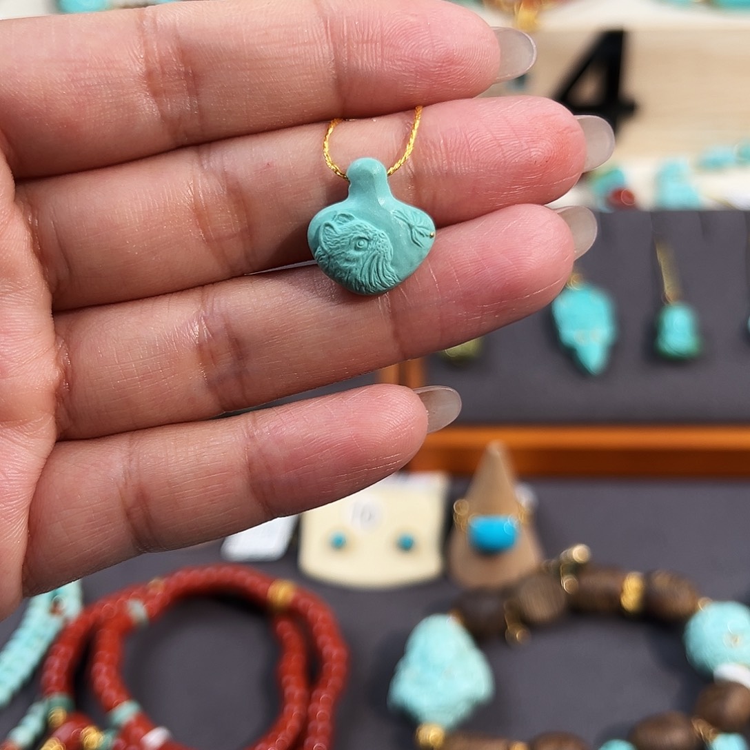 绿松石未镶嵌把件爱心小猫咪配饰