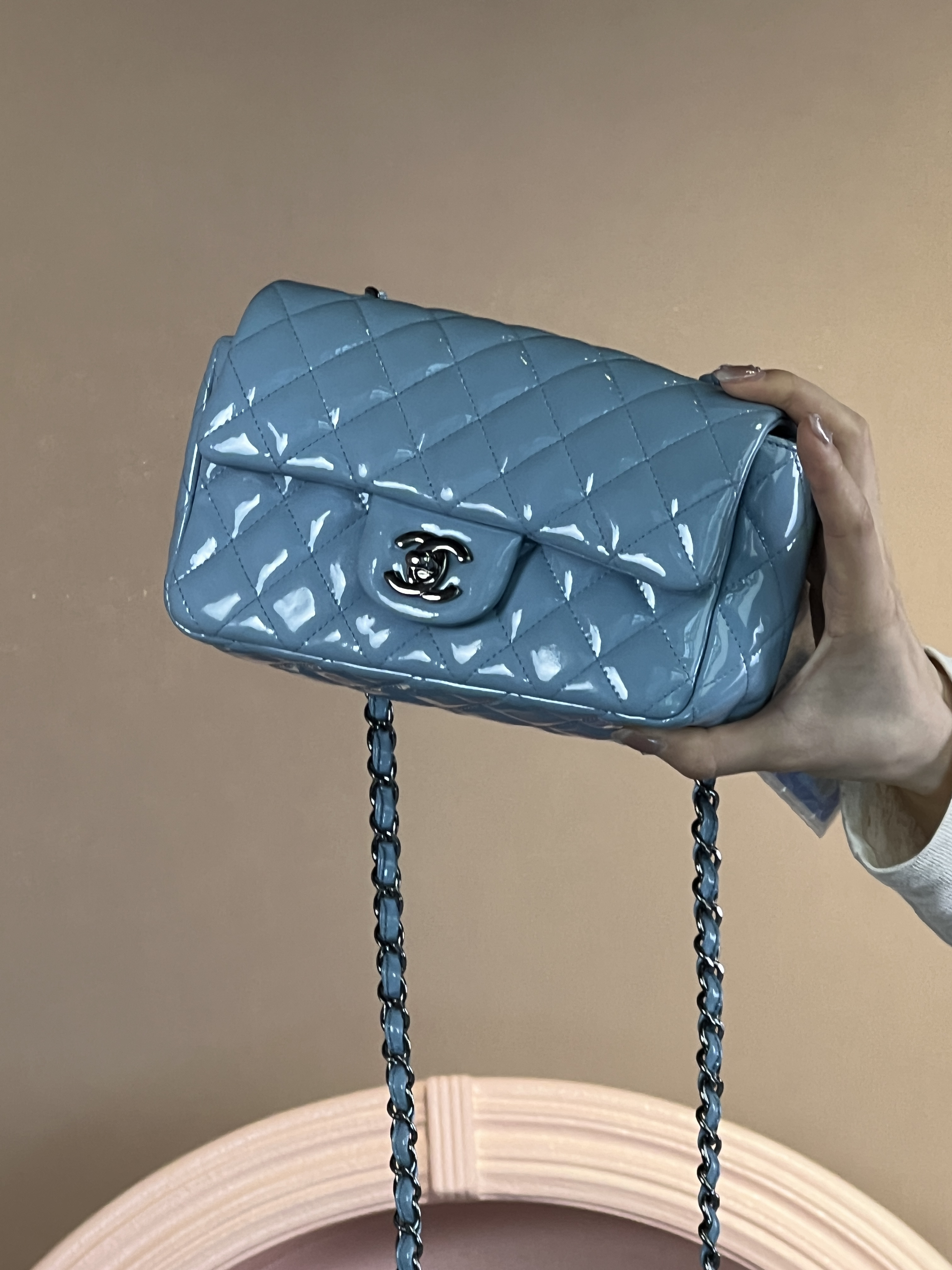 95新 Chanel/香奈儿 chanel浅蓝色cf大mini斜挎包定金