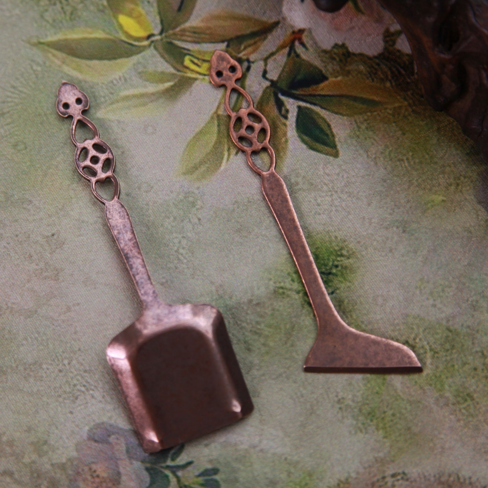 仿古做旧紫铜色打香篆用大号对铲仿古黄铜香道用品香压篆香用工具