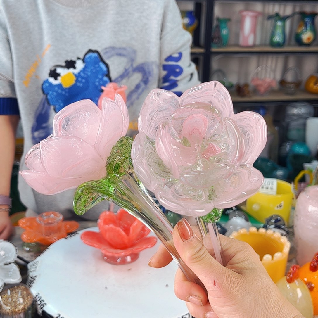 2朵瑕荷花 家悦琉璃工艺品