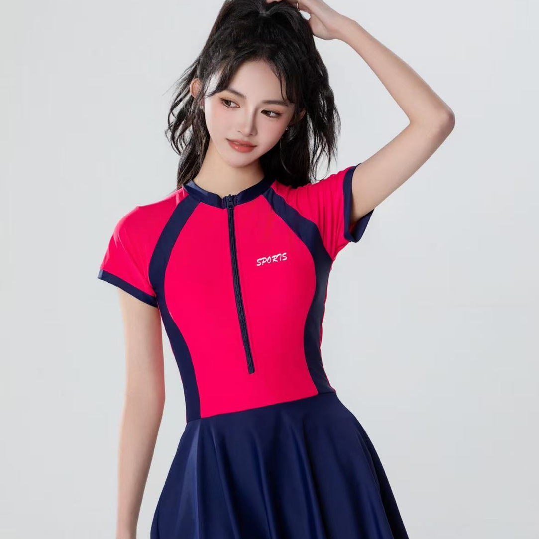 女士连体泳衣专业运动风适合夏季游泳泡温泉保守运动显瘦遮肉平角