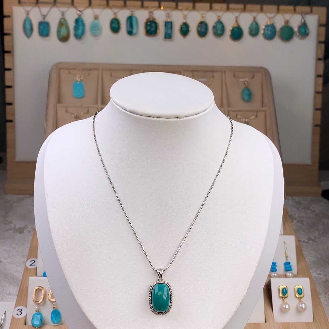 绿松石银S925镶嵌吊坠(不含链)