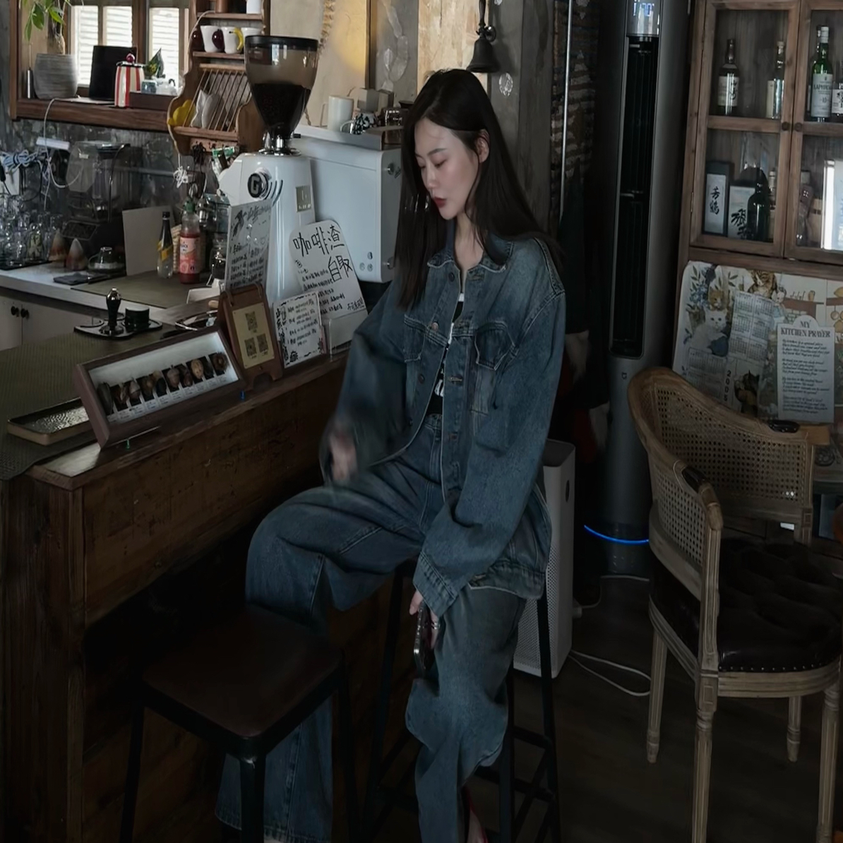 做旧复古高腰百搭显瘦直筒牛仔裤休闲宽松春秋时尚韩版水洗