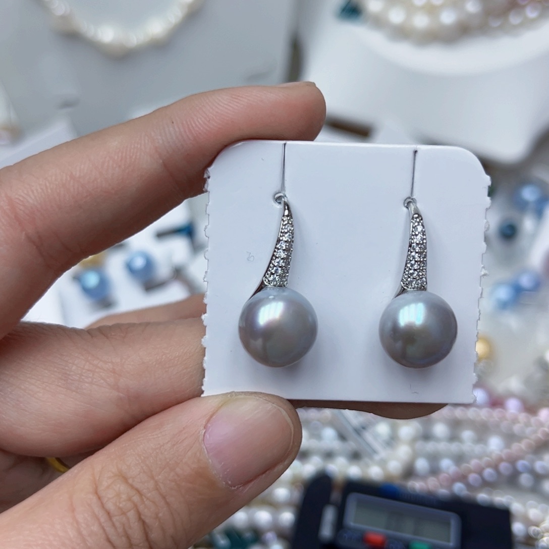 淡水珍珠耳饰银S925镶嵌