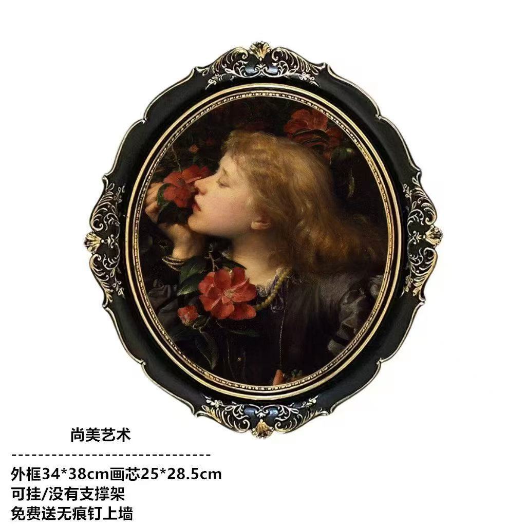 【支点佳居】黑色宫廷风浮雕复古圆形相框卧室沙发背景墙装饰挂画