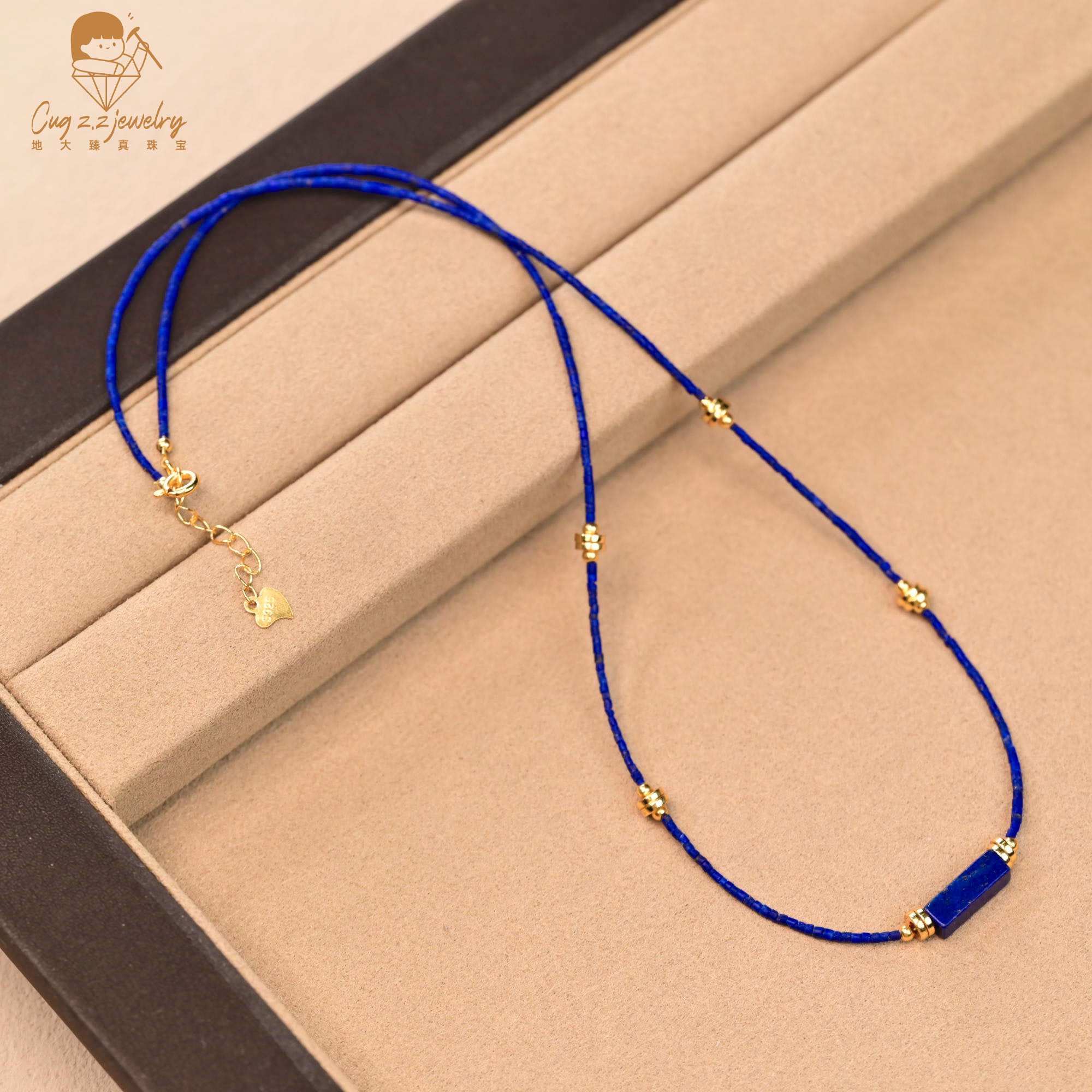 天然青金石小米珠设计款项链925银国风老钱感珠宝