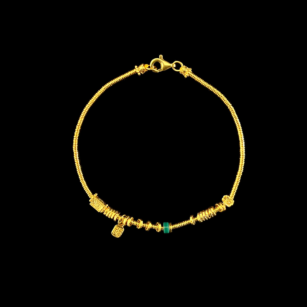 足金福牌盘缠绿松手链 珠径1.6mm 长16.5-17cm 金约6.9g