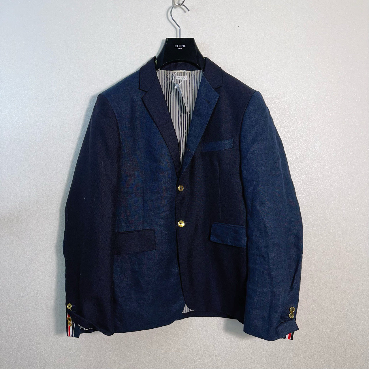 95新 THOMBROWNE 半修身毛边拼接西装夹克95新公价14500002113