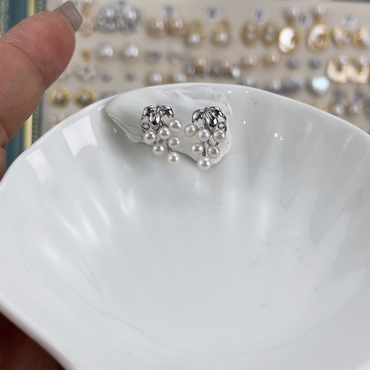 淡水珍珠耳饰银S925镀金镶嵌