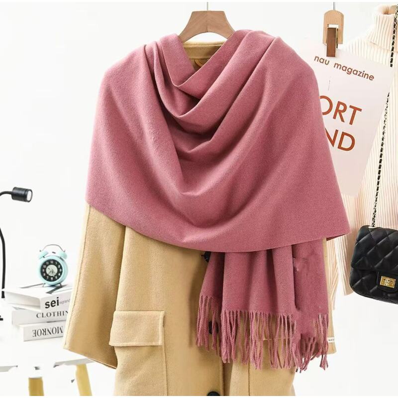 Y055豆沙色羊绒秋冬新款丝巾180*70大尺寸