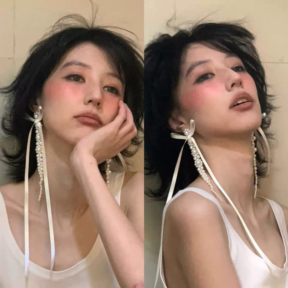 非金属布艺耳饰 芭蕾法式慵懒手工丝带流苏耳环仙女显脸小耳饰