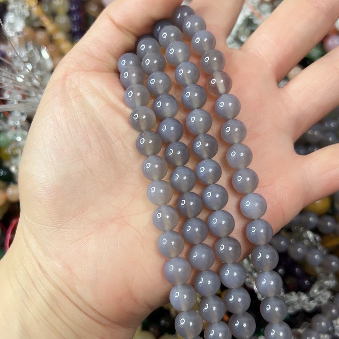 玛瑙/玉髓未镶嵌珠宝半成品，A级卡8灰玛瑙一条