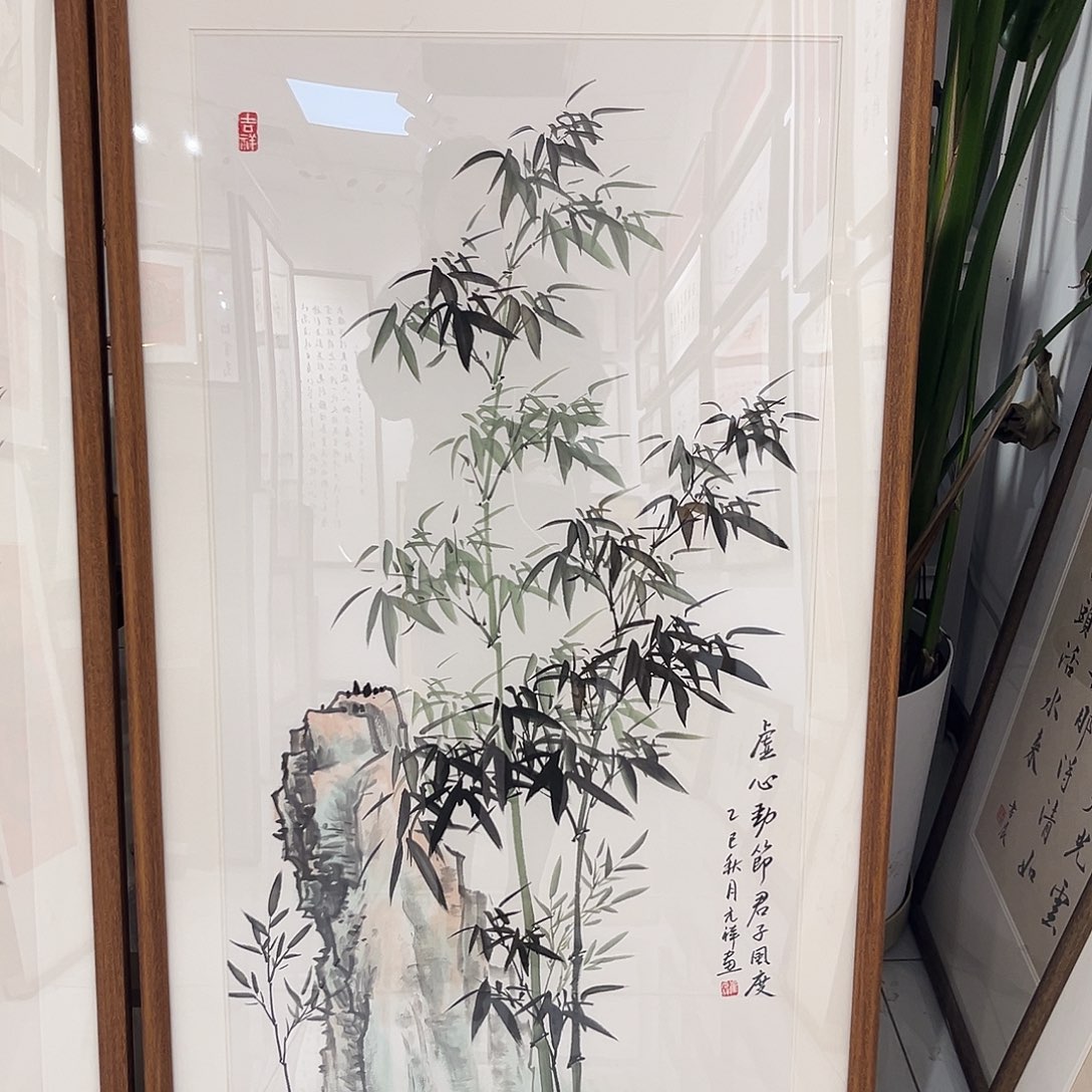香***烤书法竹子12060cm实木装裱