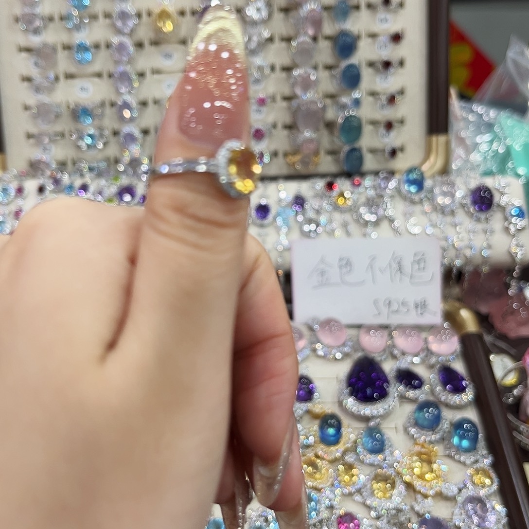 戒指银S925镶嵌烟晶