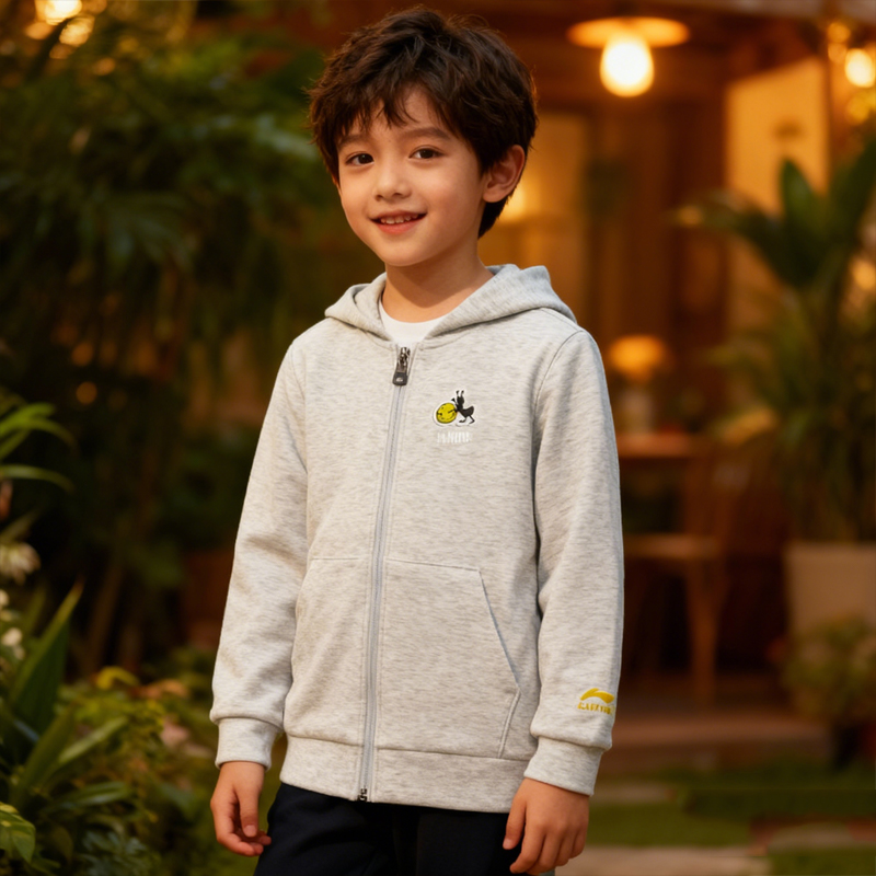 李宁卫衣男童春季运动时尚系列透气常规开衫连帽卫衣YWDU065--B品