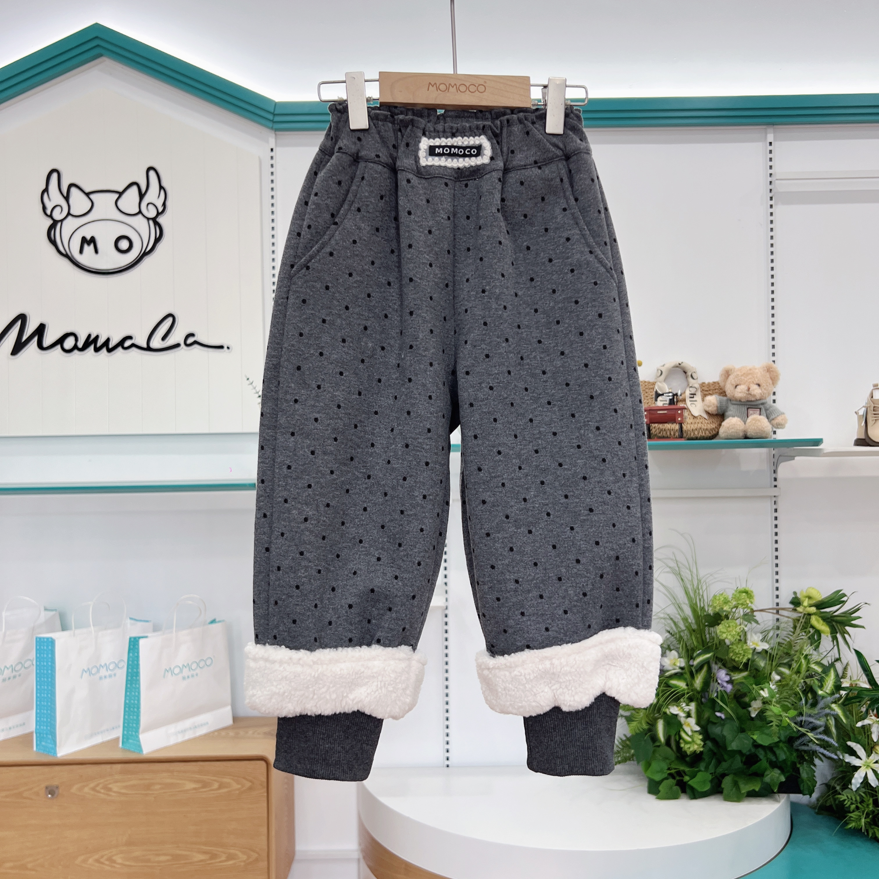 MOMOCO女童冬季新款百搭深色耐脏加绒束脚卫裤77830358032