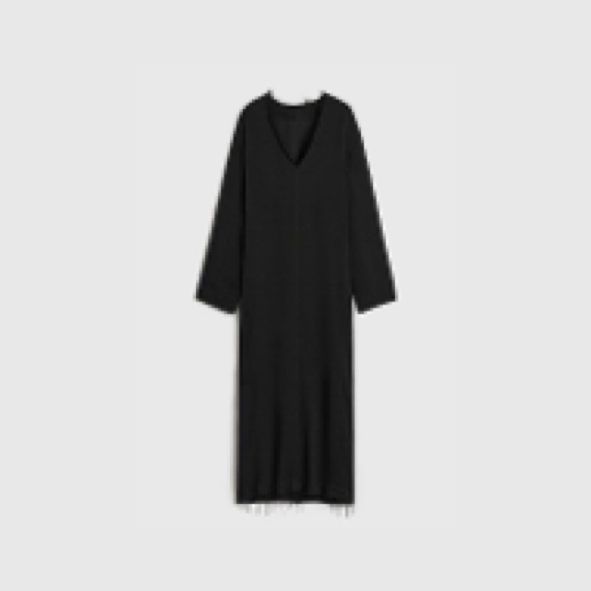 法国手工编织纱线毛边廓形V领连衣裙