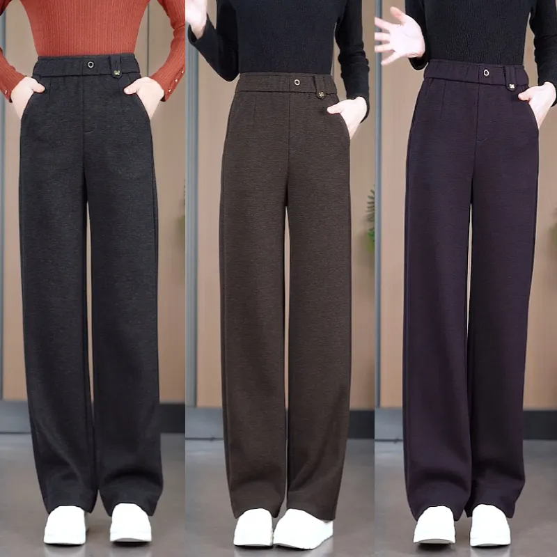 高级感羊毛呢2025新款阔腿裤女士高腰秋冬宽松百搭显瘦窄版直筒裤
