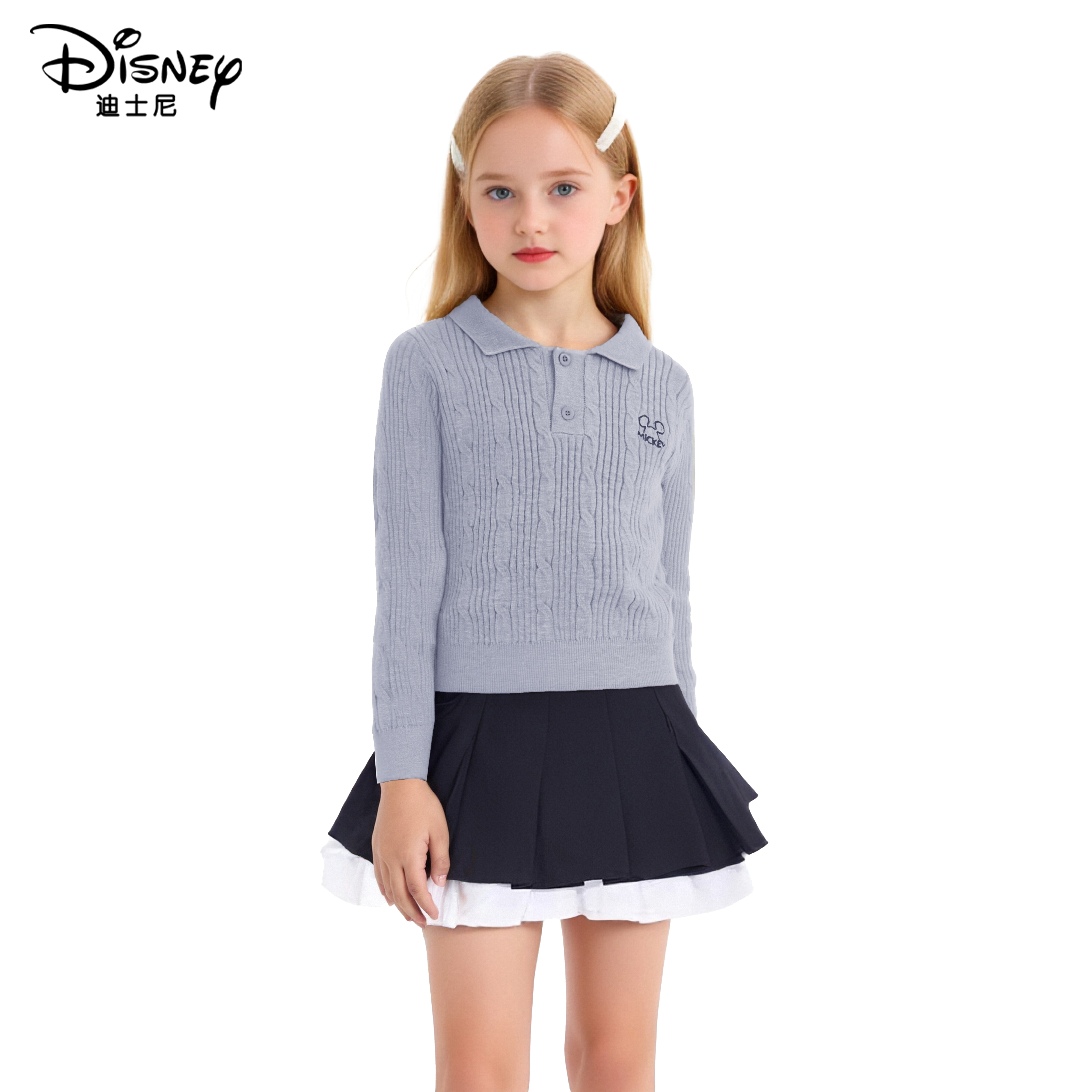 Disney/迪士尼女童2025秋季新款儿童针织polo衫长袖短袖女宝上衣