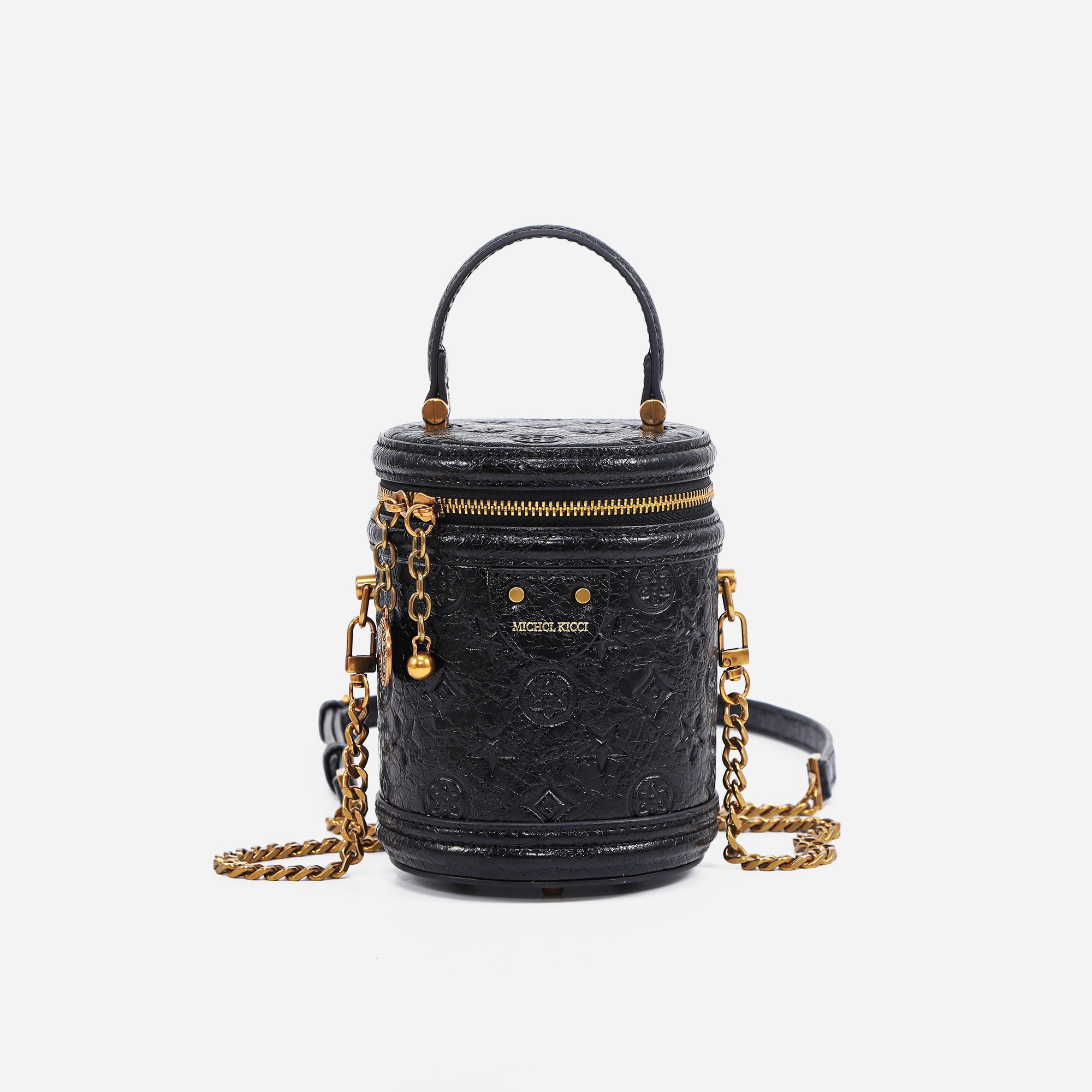 【马哥专属】轻奢经典时尚女士压花斜挎手提圆筒包LZ24124726黑色