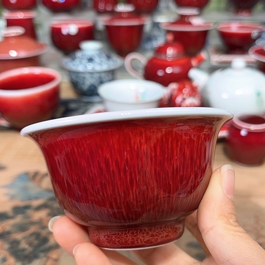 景德镇陶瓷红马坊大压手杯