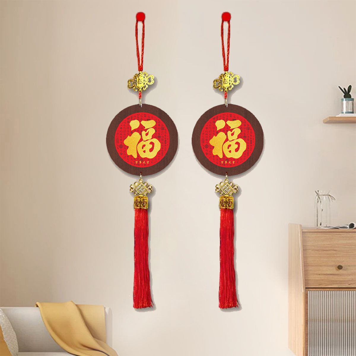 Q32马年新款春节新年客厅喜庆高背景墙过年入户挂饰福装饰