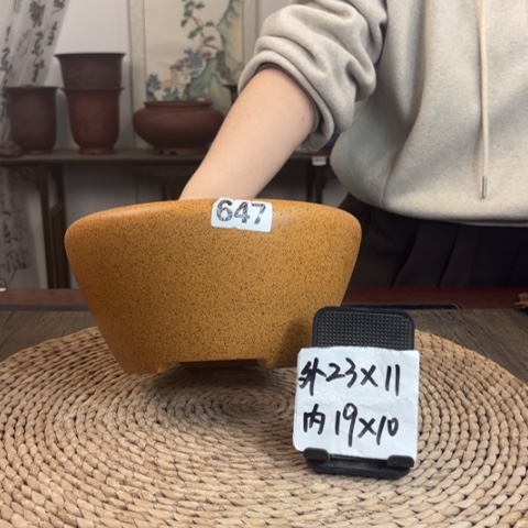 紫砂花盆柴烧素面中号窝口圆盆647