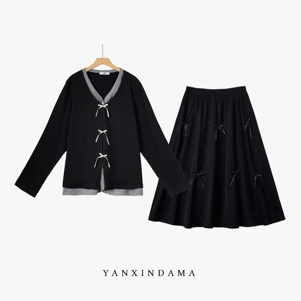 大码女装300斤胖MM时尚氛围感气质遮肉拼接套装10089