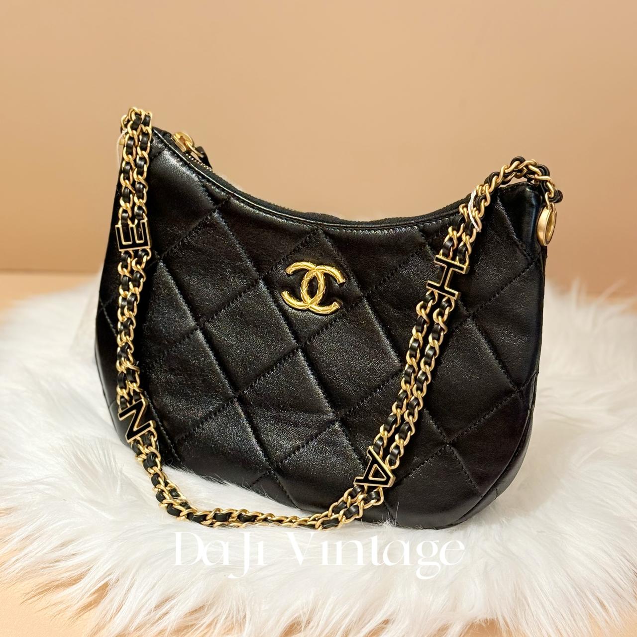 大吉中古/Chanel香奈儿黑金珐琅字母双链条hoho单肩包