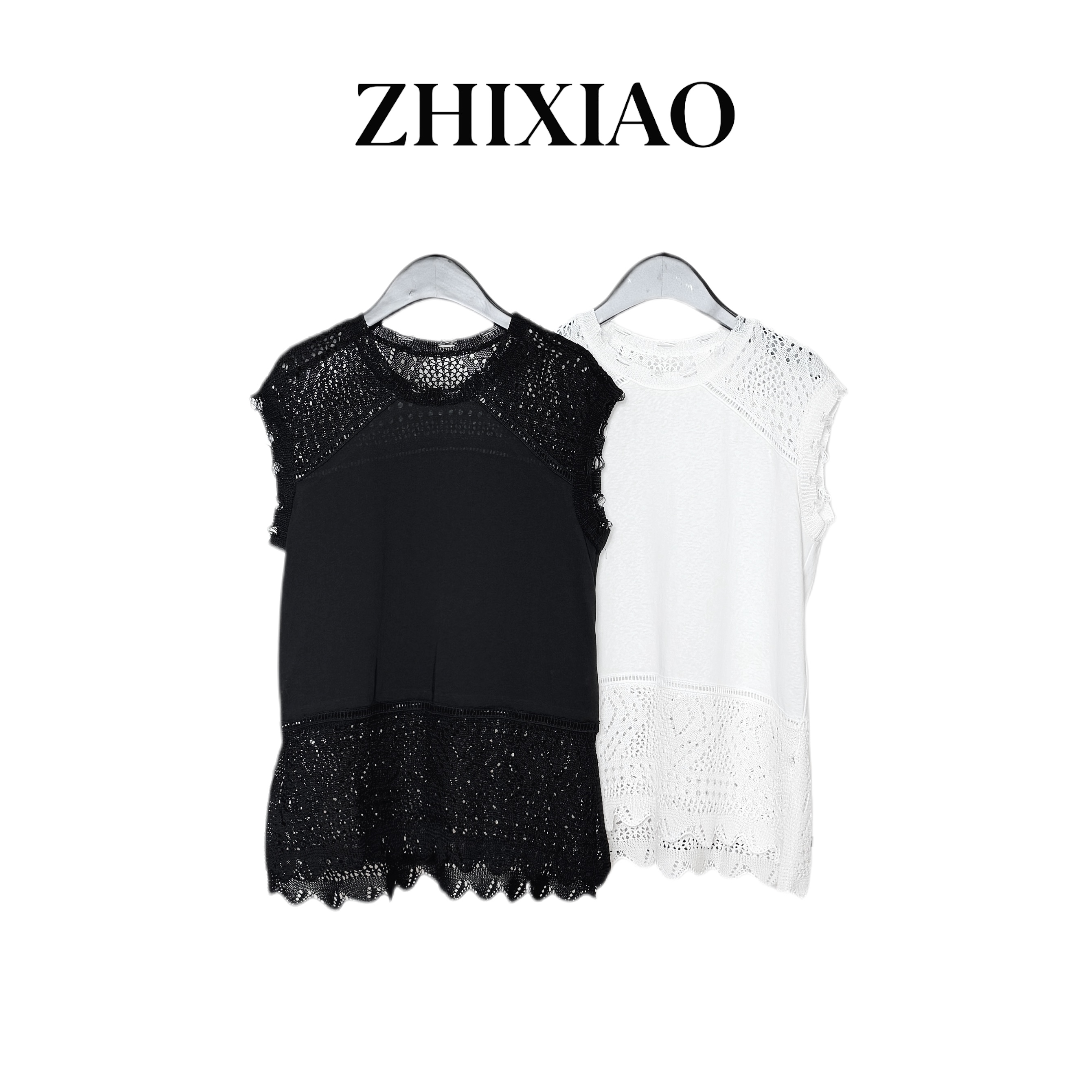 【ZHIXIAO】夏季新款：针织拼接上衣56757