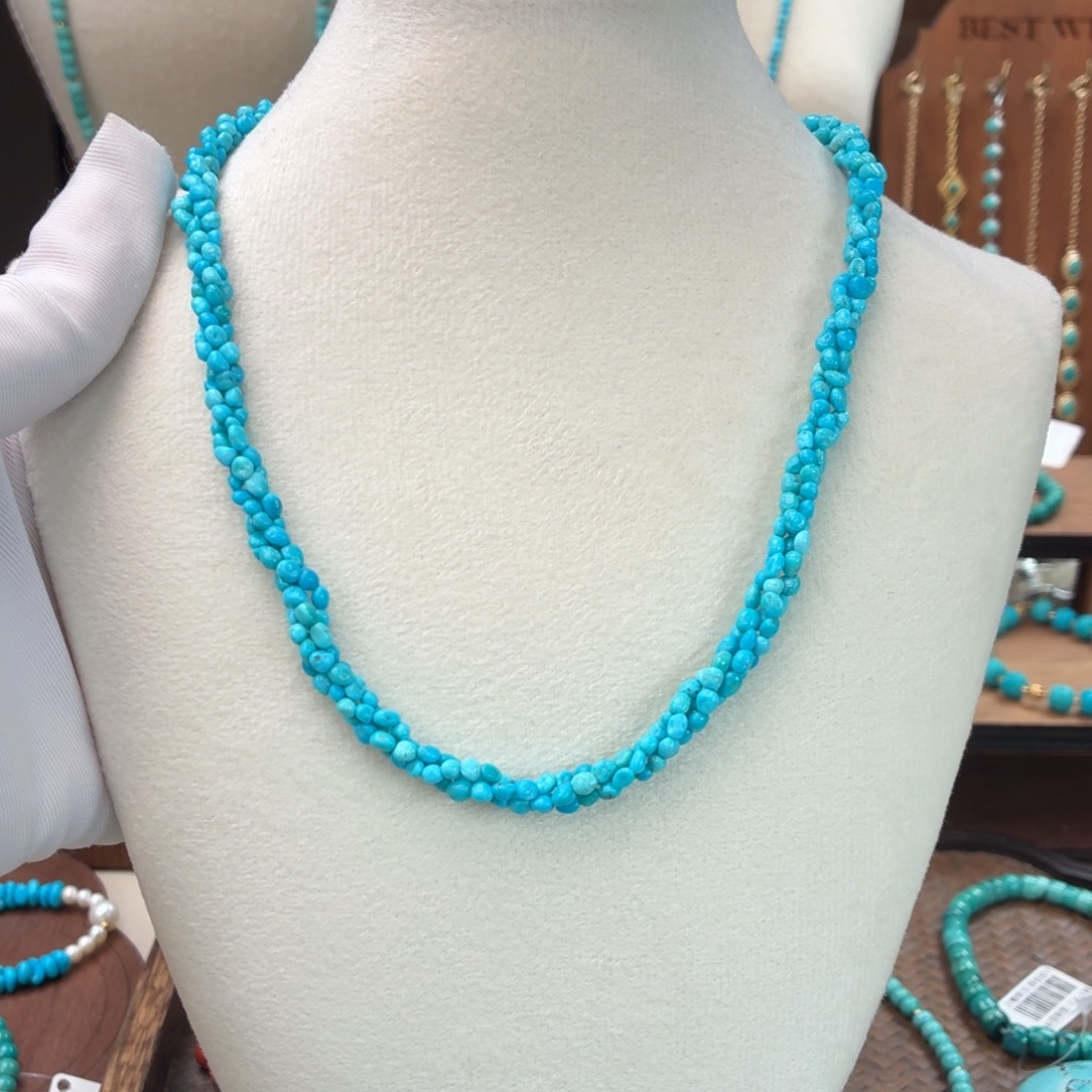 绿松石银S925镀金镶嵌项链