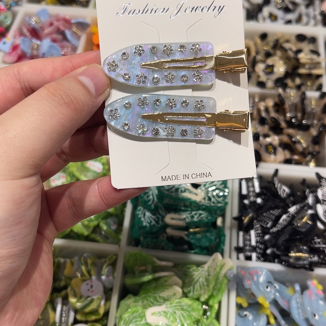 醋酸非金属星空蓝满钻无痕夹