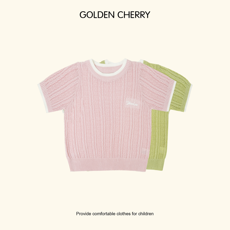【金樱桃Golden cherry】小童纯色白边领口针织T恤QS072