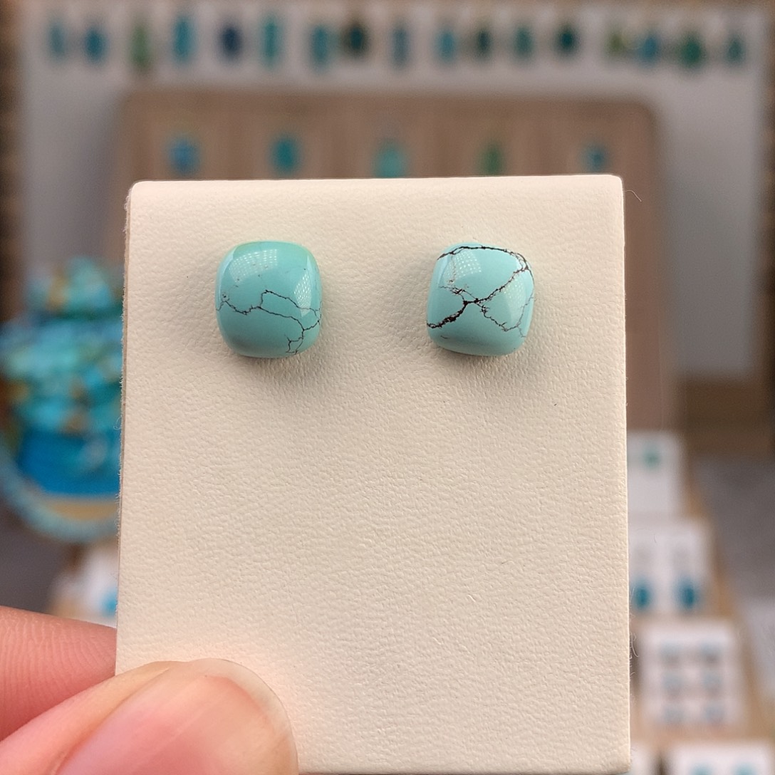 绿松石银S925镶嵌耳饰