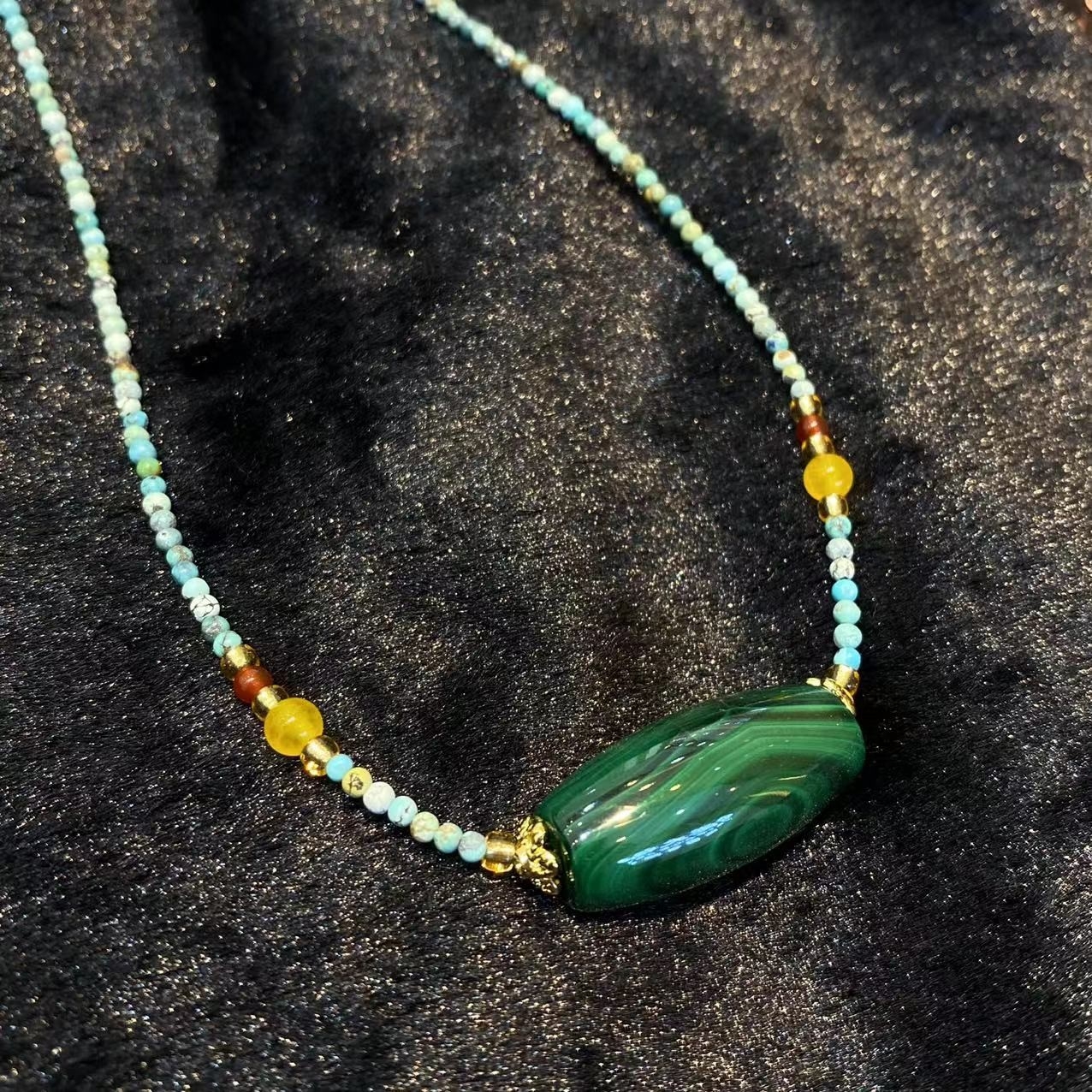 孔雀石珠珠项链X168X合金