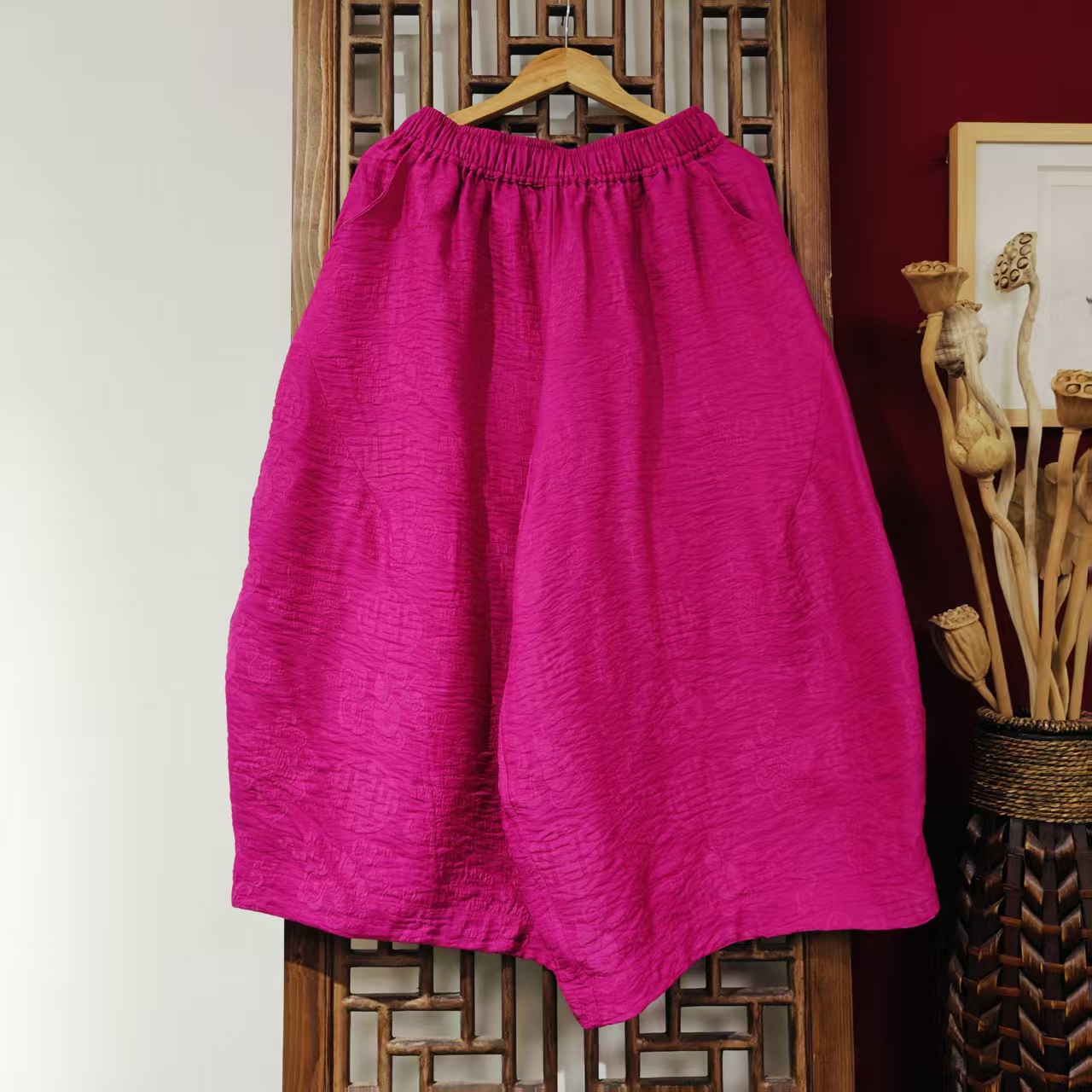  单 (SK5119) 凤徕兮私人定制玫紫色福禄底全松紧花苞裤