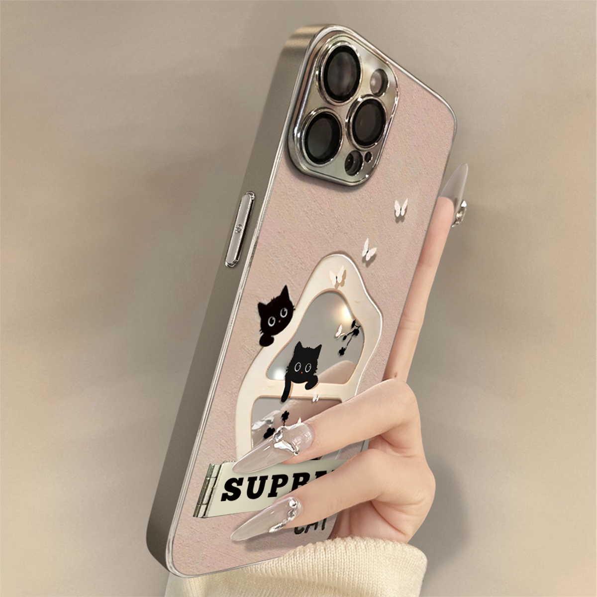 古风猫咪适用苹果16Promax手机壳iPhone华为oppo小米vivo镜面套