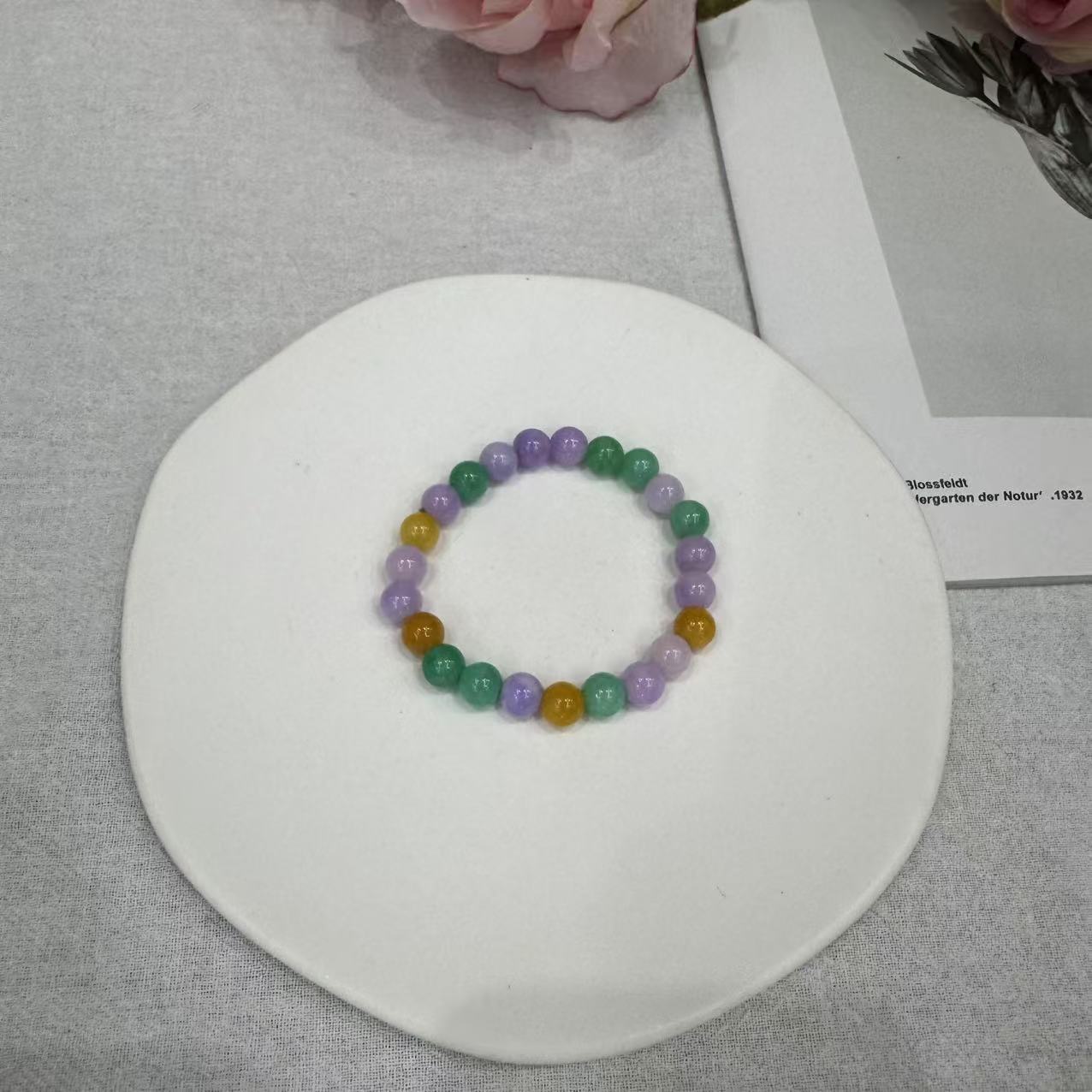 高定珠宝翡翠春带彩手链8+XM2473S78