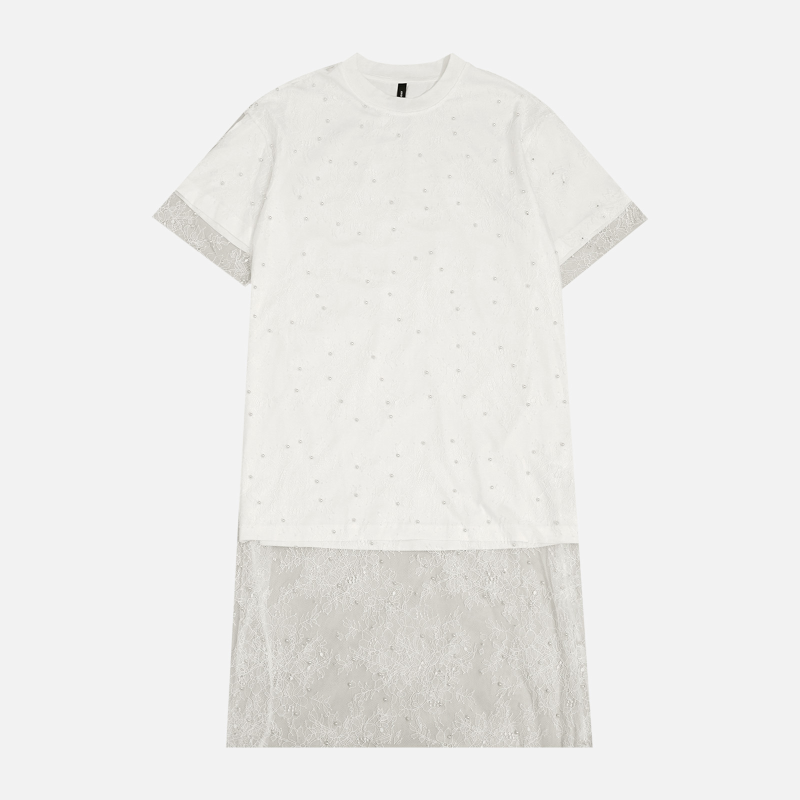 GGAHOLIDAY夏季休闲复古宽松潮流百搭蕾丝拼接T恤连衣裙-152535