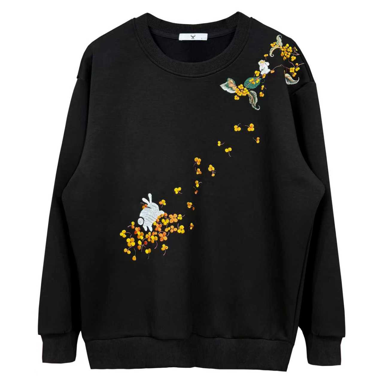 25秋季新款玉兔桂花刺绣潮牌出街不撞款圆领卫衣