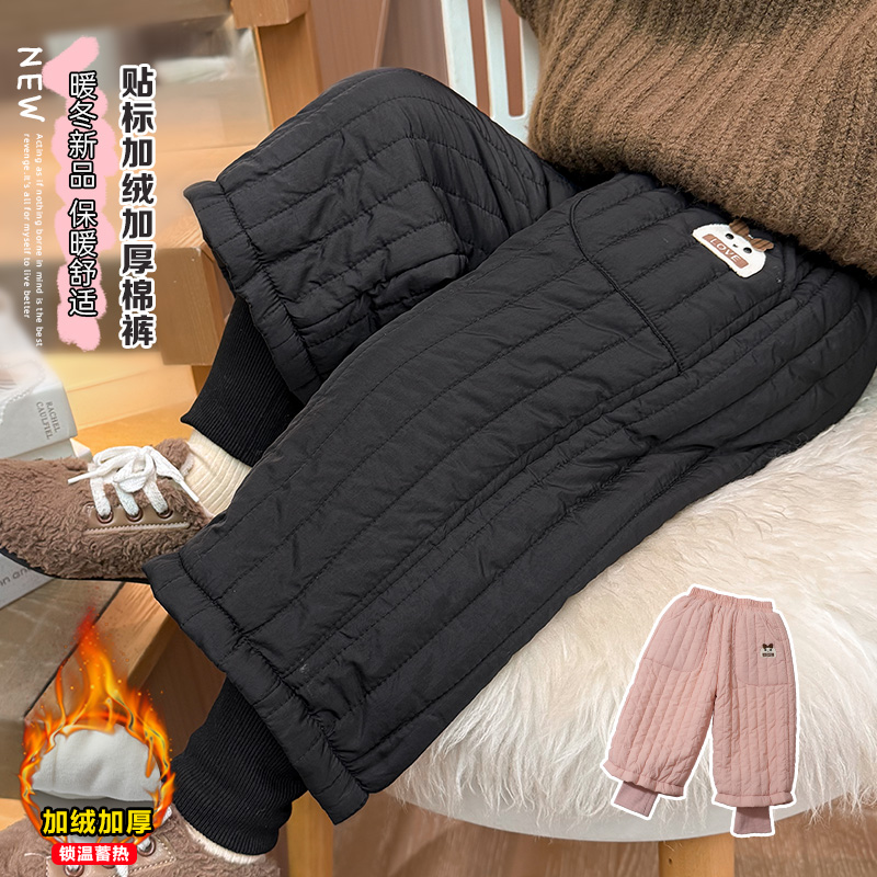 【洋气棉裤】女童夹棉假两件裤子2025冬装新款休闲小童加绒保暖长裤