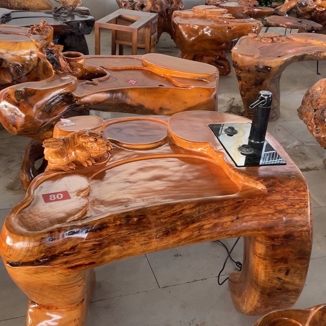 香樟木香樟木整体茶桌配电磁炉+4个圆柱