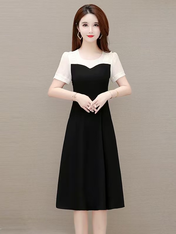 【W9569黑色拼接假两件】时尚百搭新款休闲时尚百搭洋气2025连衣裙