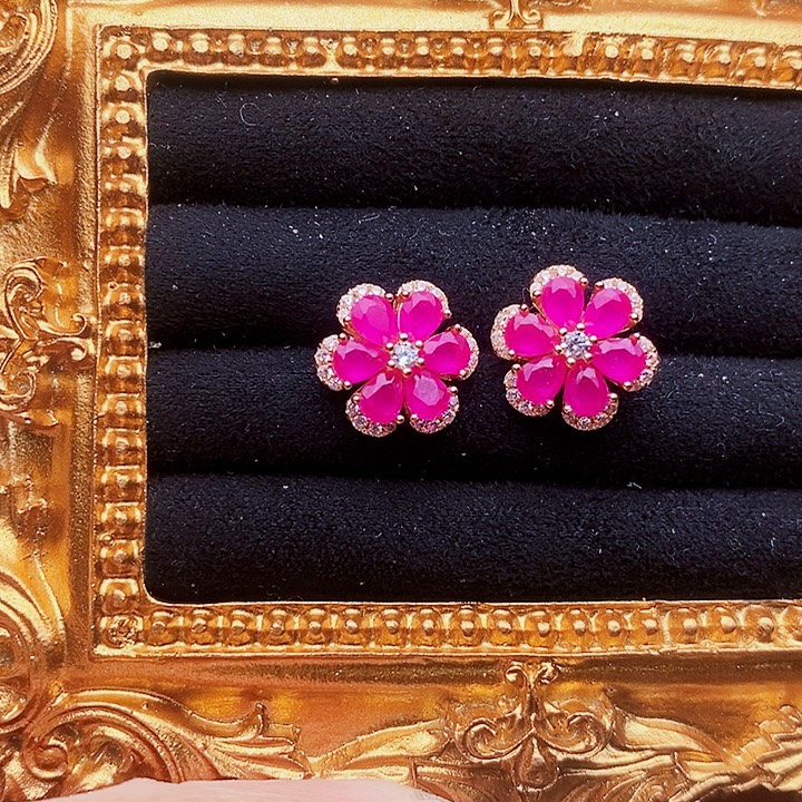 红宝石银S925镶嵌耳饰