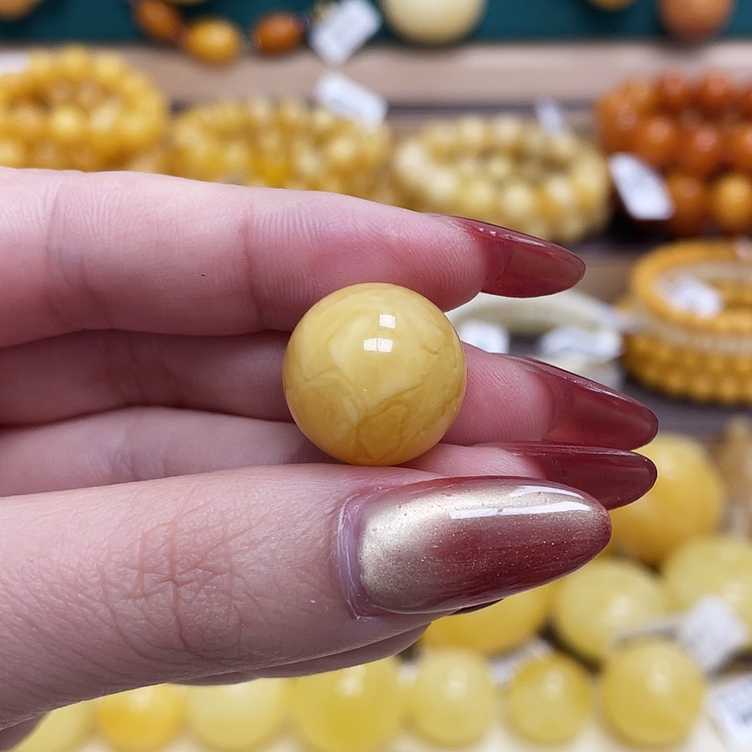 蜜蜡未镶嵌珠宝奇石铁**情17.2mm妖花圆珠 瑕