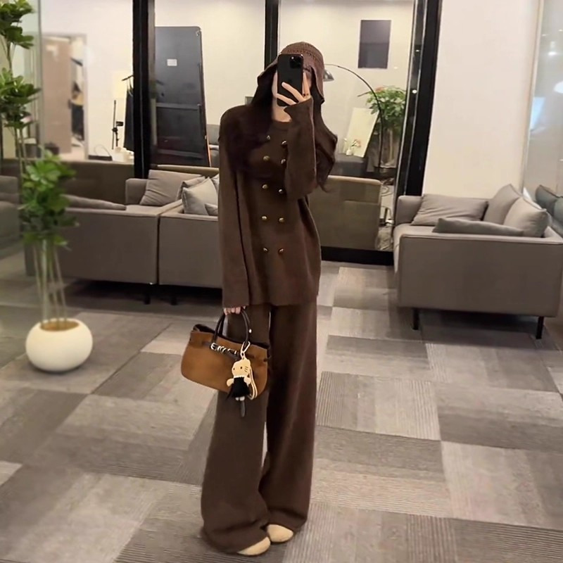 慵懒风秋季长袖棉服休闲裤女款时髦潮流欧版时尚套装