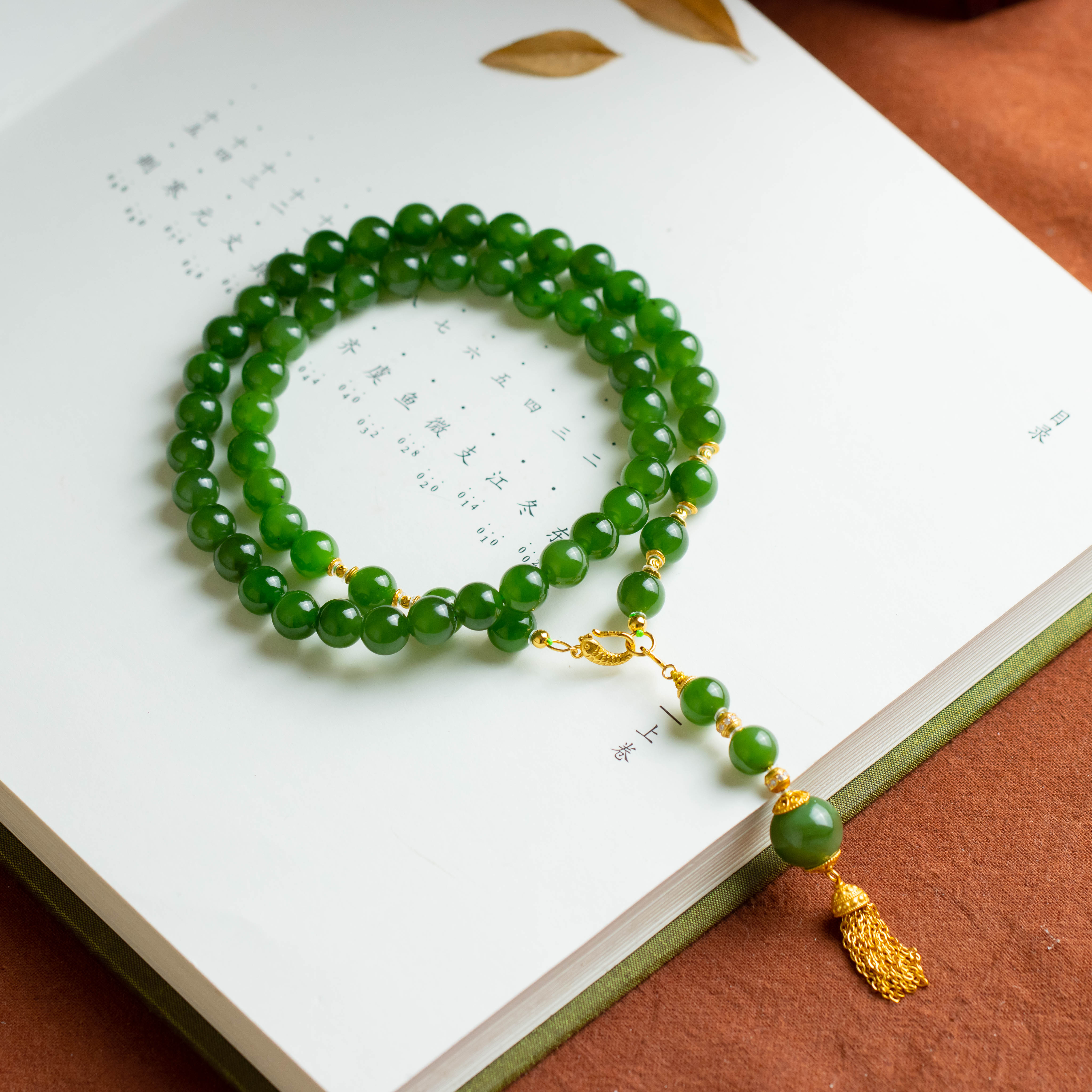 碧玉圆珠流苏毛衣链