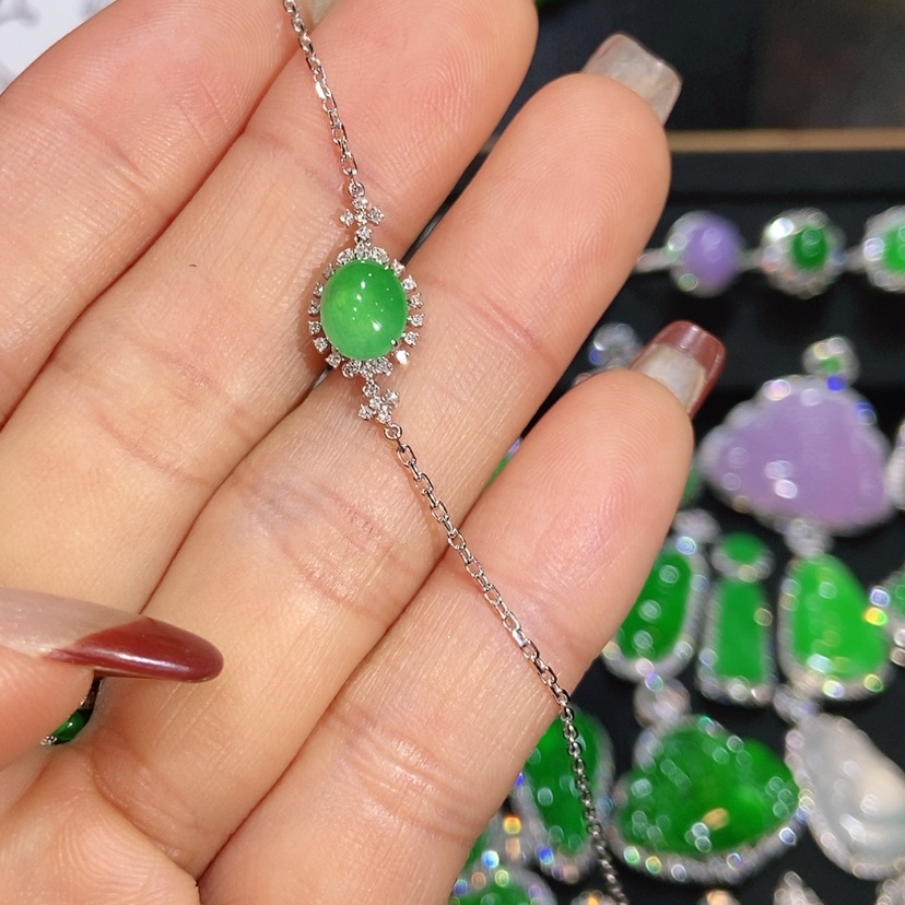 【闪购商品】翡翠手链18K金镶嵌天然翡翠